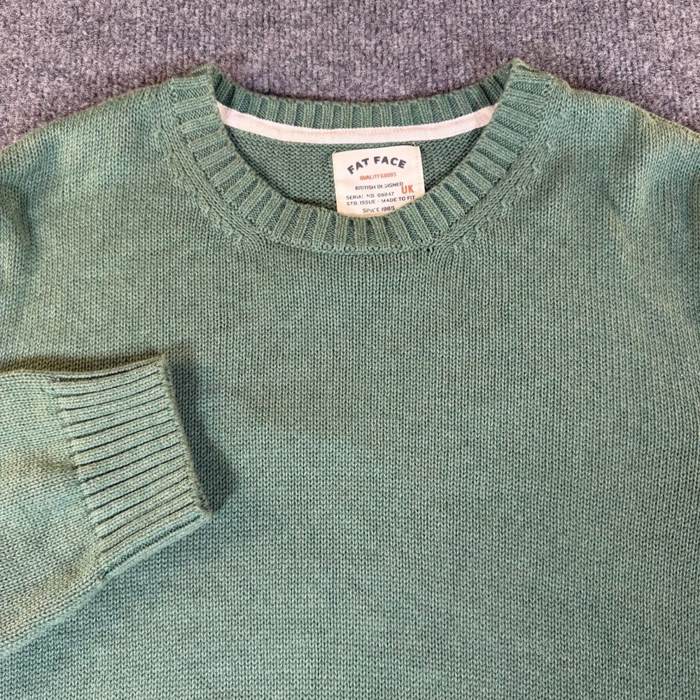 Fat Face Padstow Crew Sweater Mens XL Green Cotton Knit NWT #3932